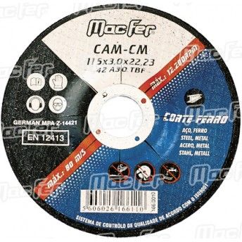 Disco abrasivo corte ferro MacFer CAM-CM 115x3,0x22,23mm ref. 166.0010 MACFER