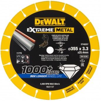 Disco de corte com a borda diamantado Extreme Metal 355x3.3x25.4mm ref.DT40257-QZ DEWALT