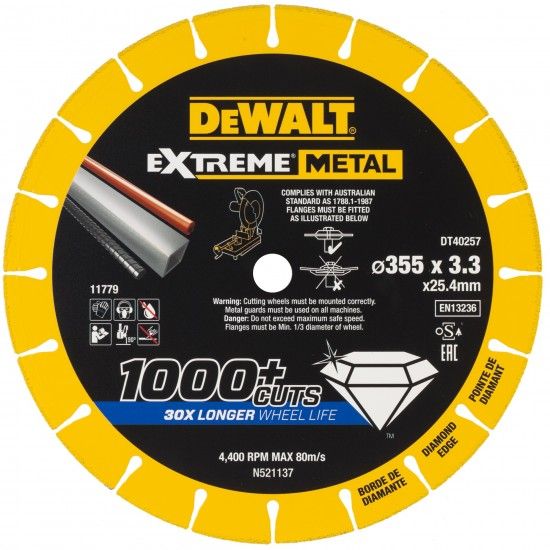 Disco de corte com a borda diamantado Extreme Metal 355x3.3x25.4mm ref.DT40257-QZ DEWALT