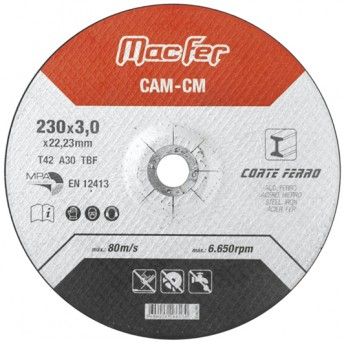Disco abrasivo corte ferro MacFer CAM-CM 230x3,0x22,23mm ref. 166.0013 MACFER