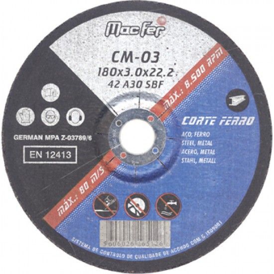 Disco abrasivo corte ferro MacFer CM 350x3,0x25,4mm ref. 165.0018 MACFER