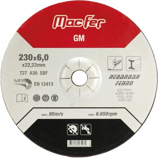 Disco abrasivo rebarbar ferro MacFer GM 115x6,0x22,23mm ref. 165.0020 MACFER