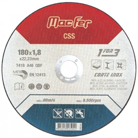 Disco abrasivo corte inox MacFer CSS 230x2,0x22,23mm ref. 165.0005 MACFER