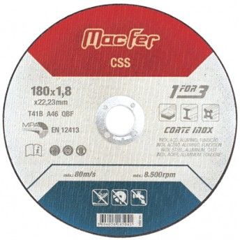 Disco abrasivo corte inox MacFer CSS 230x2,0x22,23mm ref. 165.0005 MACFER