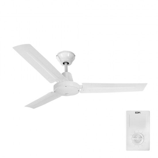 Ventoinha de teto modelo industrial. cor branco. potncia: 60w lminas: 140cm com controlador de pa