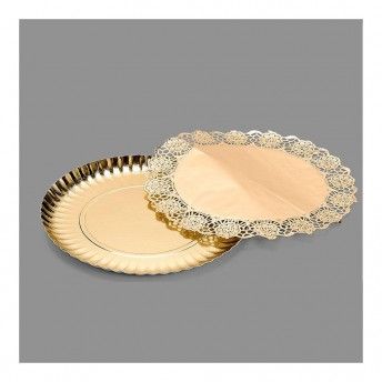 Saco com 1 travessa redonda com papel decorativo ouro 23cm ref. 77186 BEST PRODUCTS