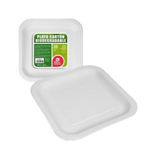 Pack 25 unid. prato quadrado branco papelo 20x20x3cm green ref. 77026 BEST PRODUCTS