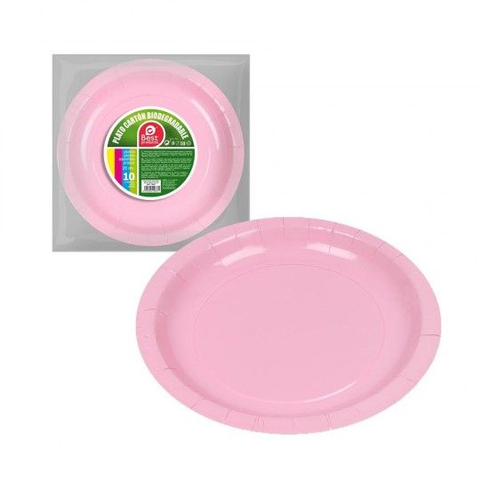 Pack 10 unid. prato carto rosa baby 20cm green ref. 77033 BEST PRODUCTS