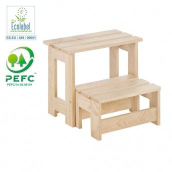 Tamborete/escadote montada pinho bruto 100% pefc cert 43x46,5x27cm ref. 75254 ASTIGARRAGA