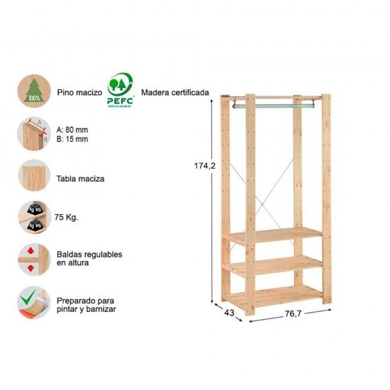 Kit estante evolution 76,5x38,5x174,5cm ref. 75259 ASTIGARRAGA