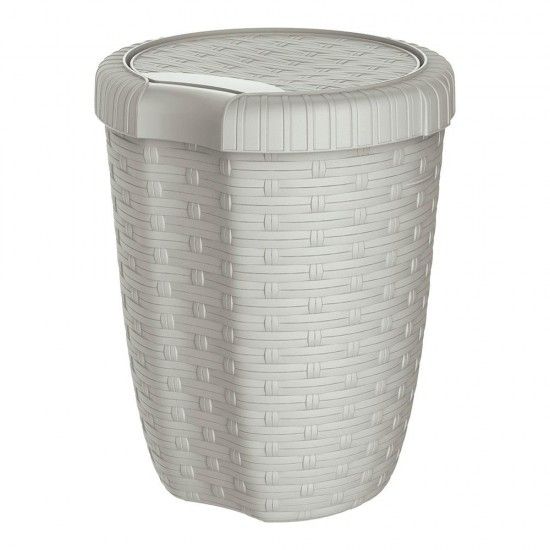 Balde com tampa 27l 34x47cm cor creme imitao vime/rattan ref. 77859 MONDEX