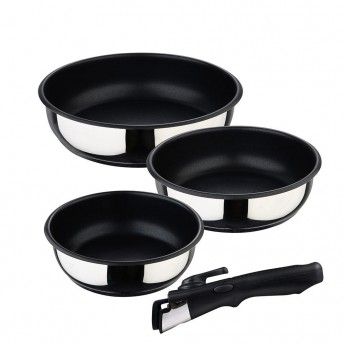 Kit 3 frigideiras (18x6cm/20x6cm/24x6,5cm) inoxidavel click & cook ref. 14843 BERGNER