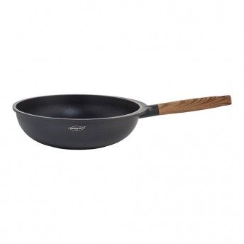 Frigideira wok de alumnio fundido com cabo cor madeira 30cm nature ref. 78719 OROLEY