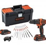 Aparafusadora Black Decker c/percusso 18V, 2 baterias de 1.5Ah, carregador e 30 acessrios em mala 