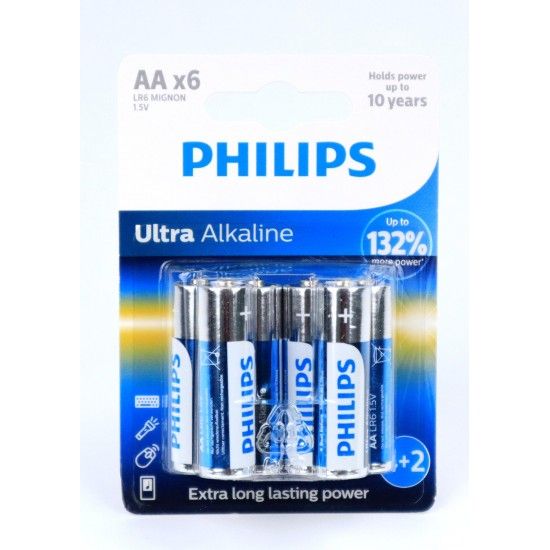 Pilha Ultra Alcalina, LR06, AA, 6Un - Philips  ref. 50310 MADER