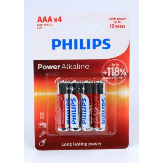 Pilha Power Alcalina, LR03, AAA, 4Un - Philips  ref. 50202