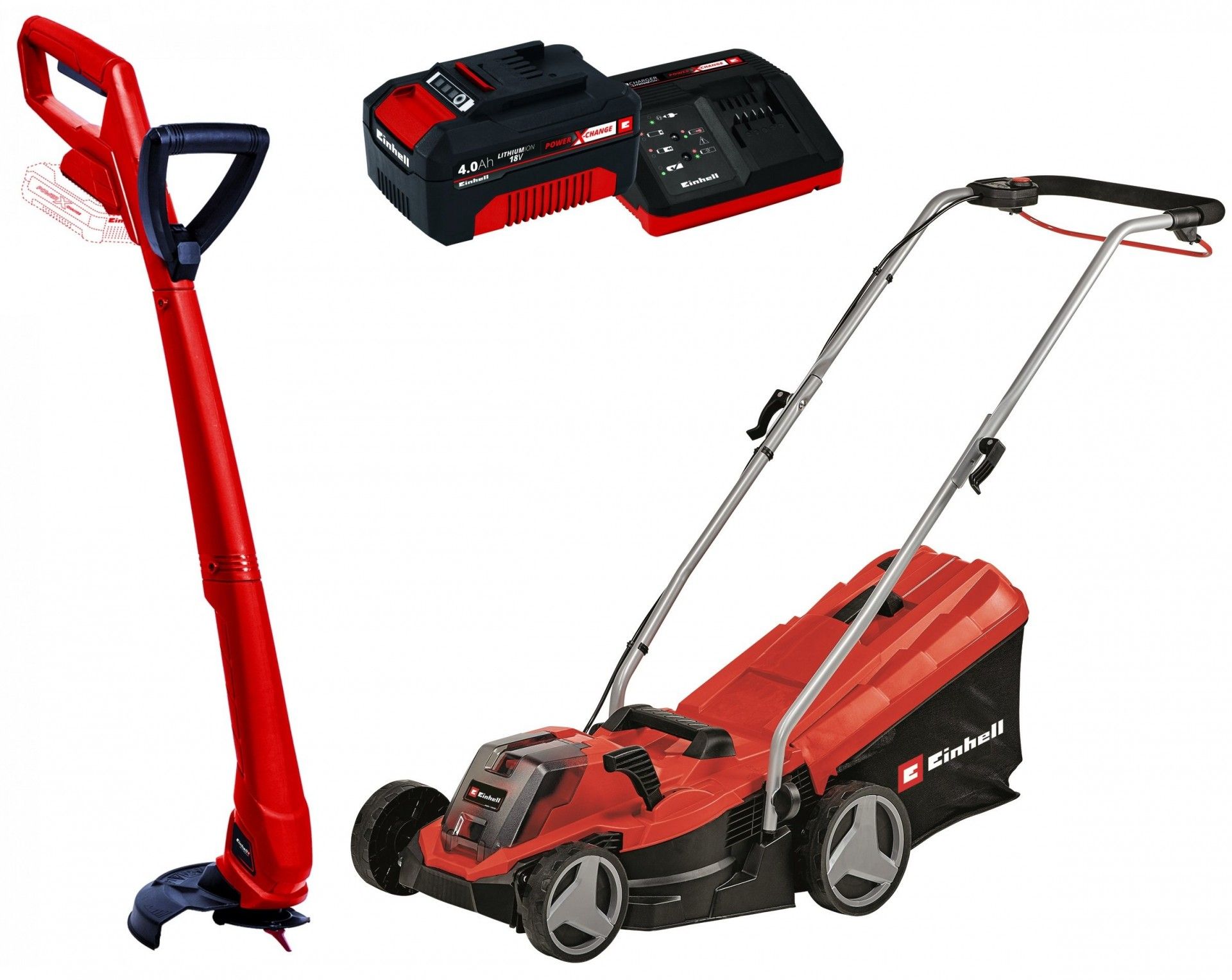 Corta-relva GE-CM 18/33 + Aparador GC-CT 18/24 + bateria 4.0Ah e carregador Ref 3413263 EINHELL