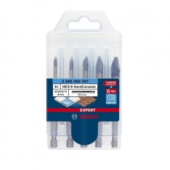 KIT de brocas HEX-9 EXPERT HardCeramic, 4/5/6/8/10 mm, 5P ref 2.608.900.597 BOSCH