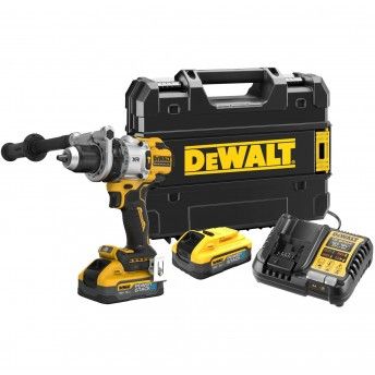 Aparafusadora Dewalt c/percusso XR 18V + 2 baterias Powerstack 5.0Ah + carregador e mala DCD1007H2T