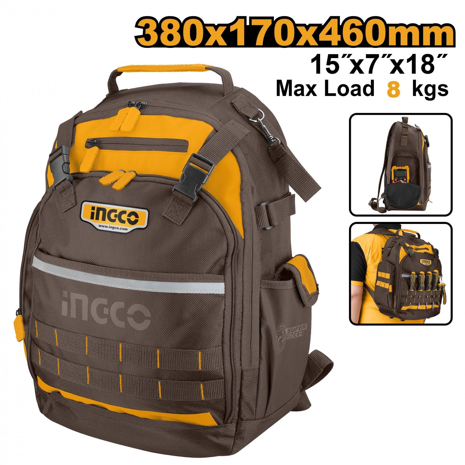 Kit tansporte e arrumação Ingco Mochila (HBP01028) + Bolsa 16" (HTBG281628) +Bolsa L35*W32cm (HTBP01