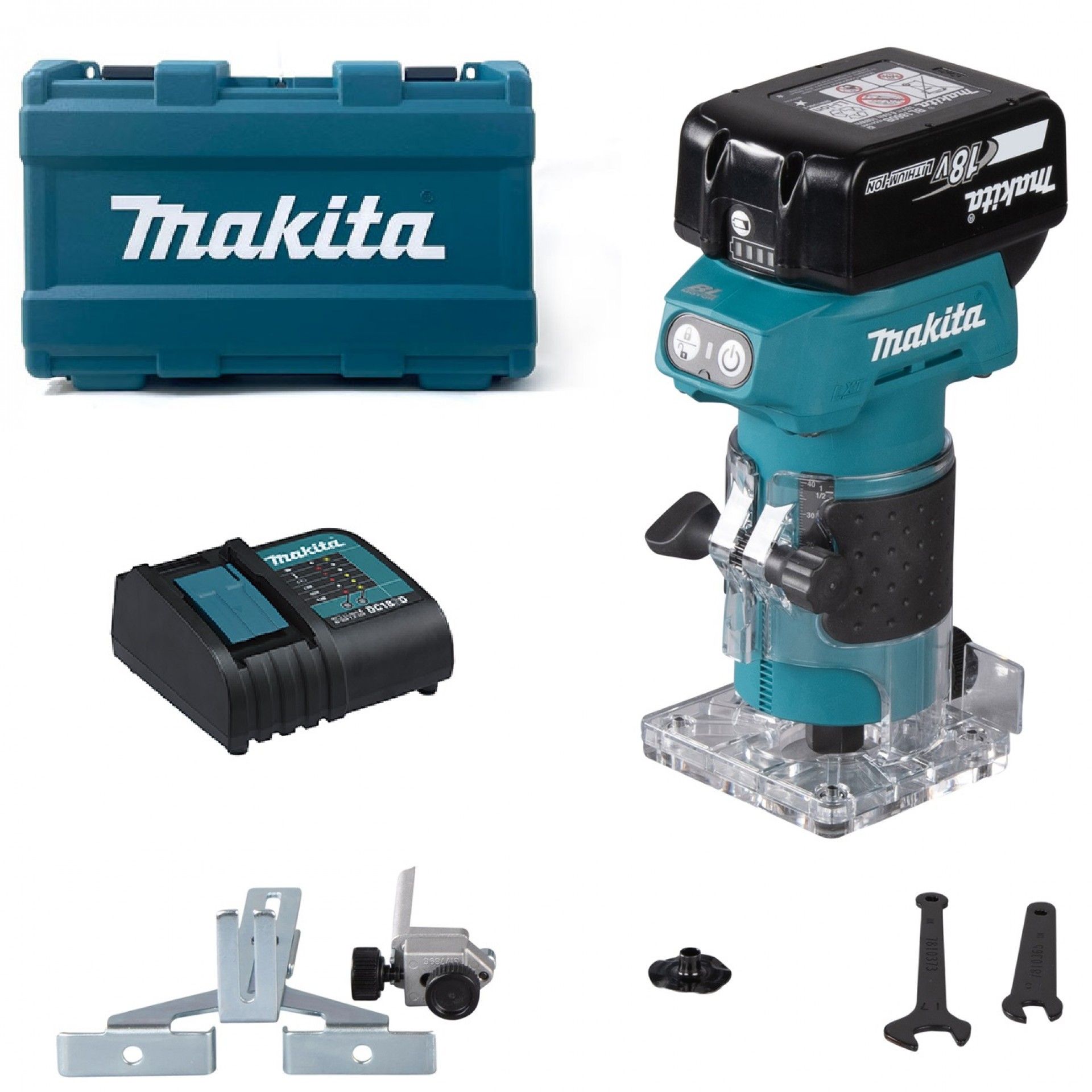 Tupia Makita BL 18V LXT 6mm + bateria 3.0Ah + carregador + mala DRT52SF