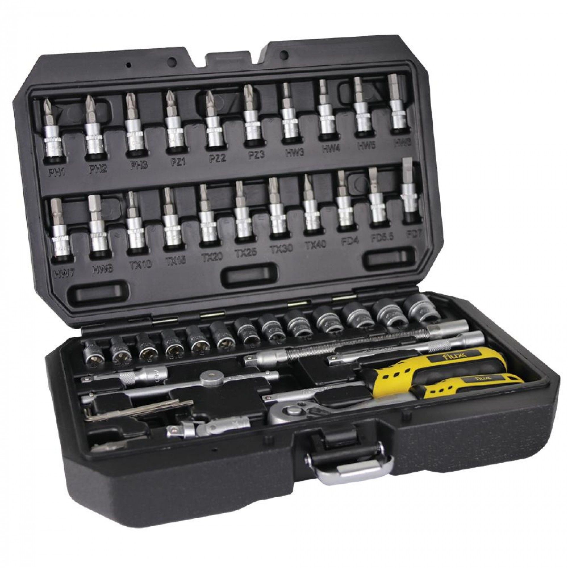 Conjunto Mala Chave Caixa Crom. Vanadium 46Pçs 1/4 refª FCMCCCV4614 FLUX