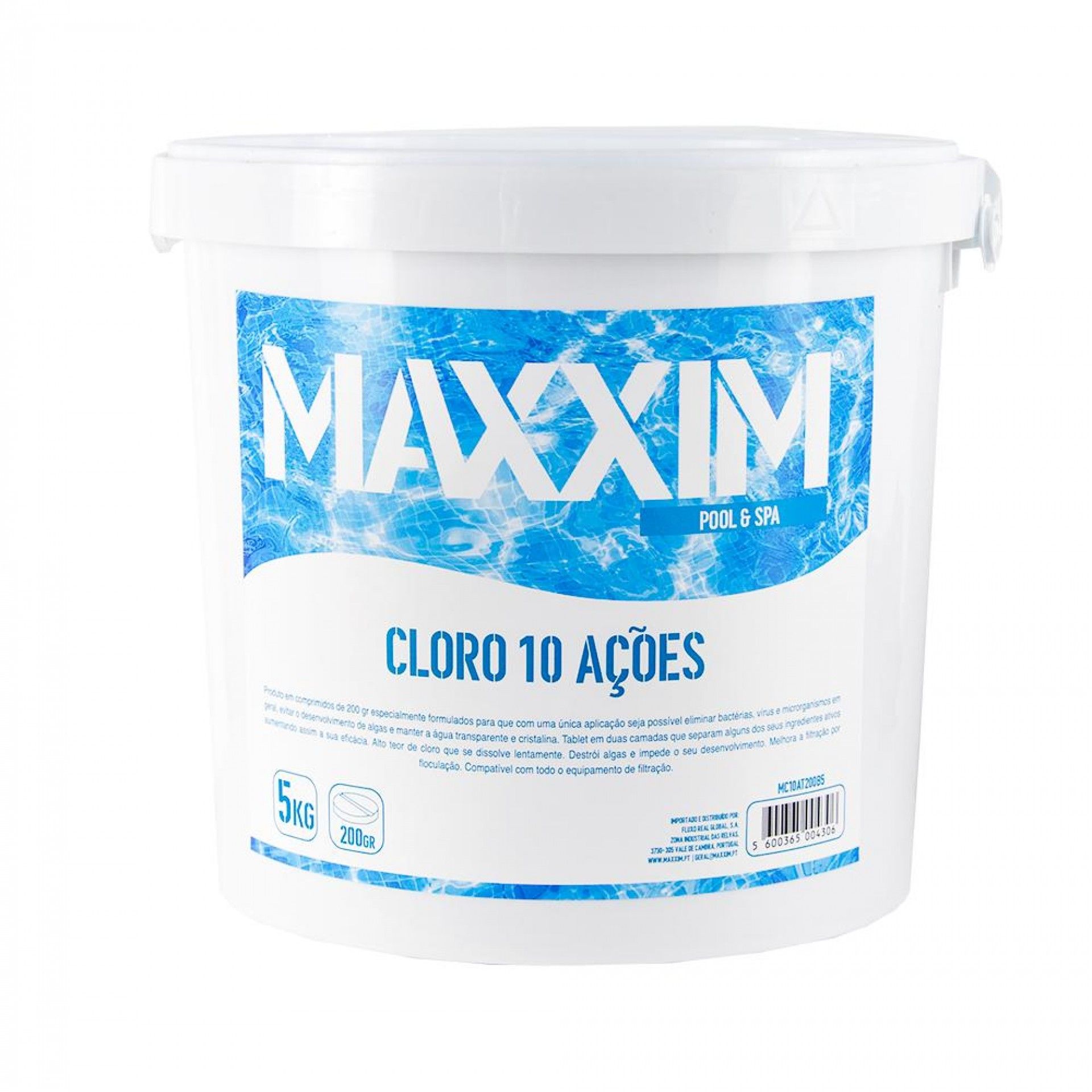 Cloro 10 Açoes Tableta 200gr Bicapa 5Kg refª MC10AT200B5 MAXXIM