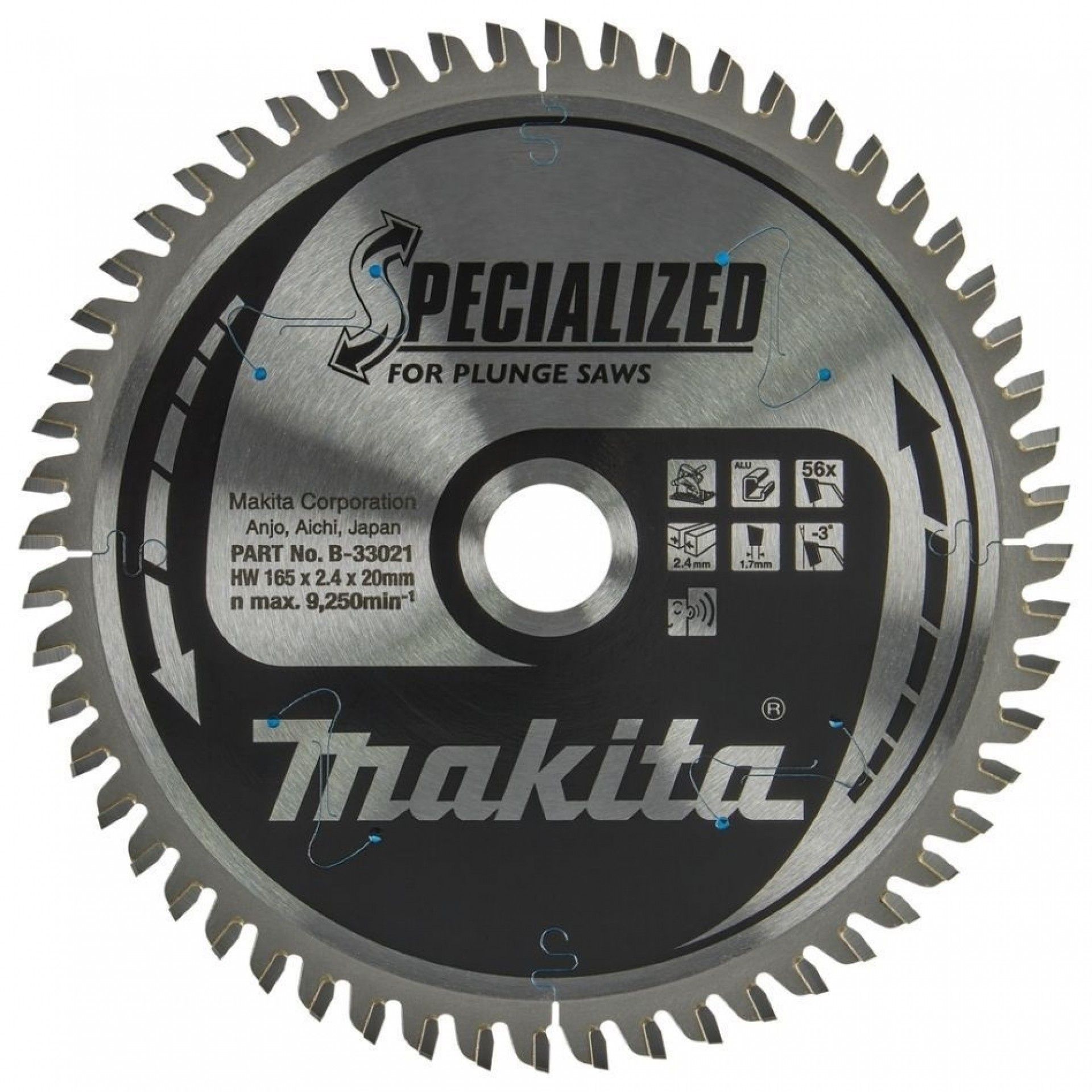 Disco Makita 165x20mm 56D refª B-33021 especial aluminio