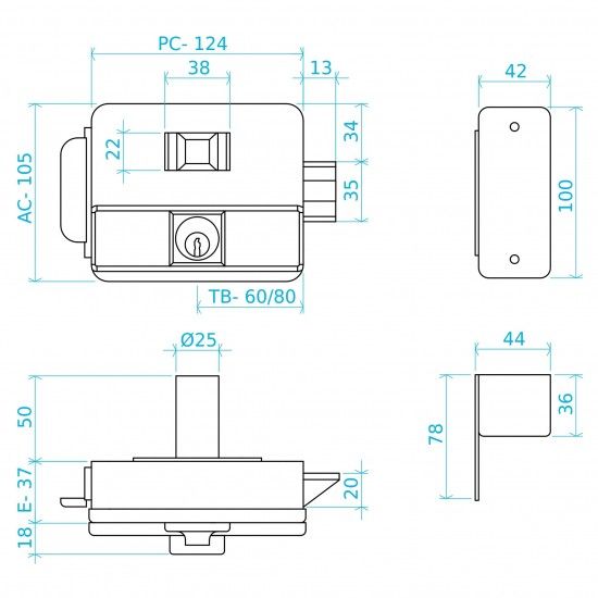 Fechadura (trinco virado) el�trica revers�vel (ch/ch/bot�o) Mod. 5025 [14035025]
