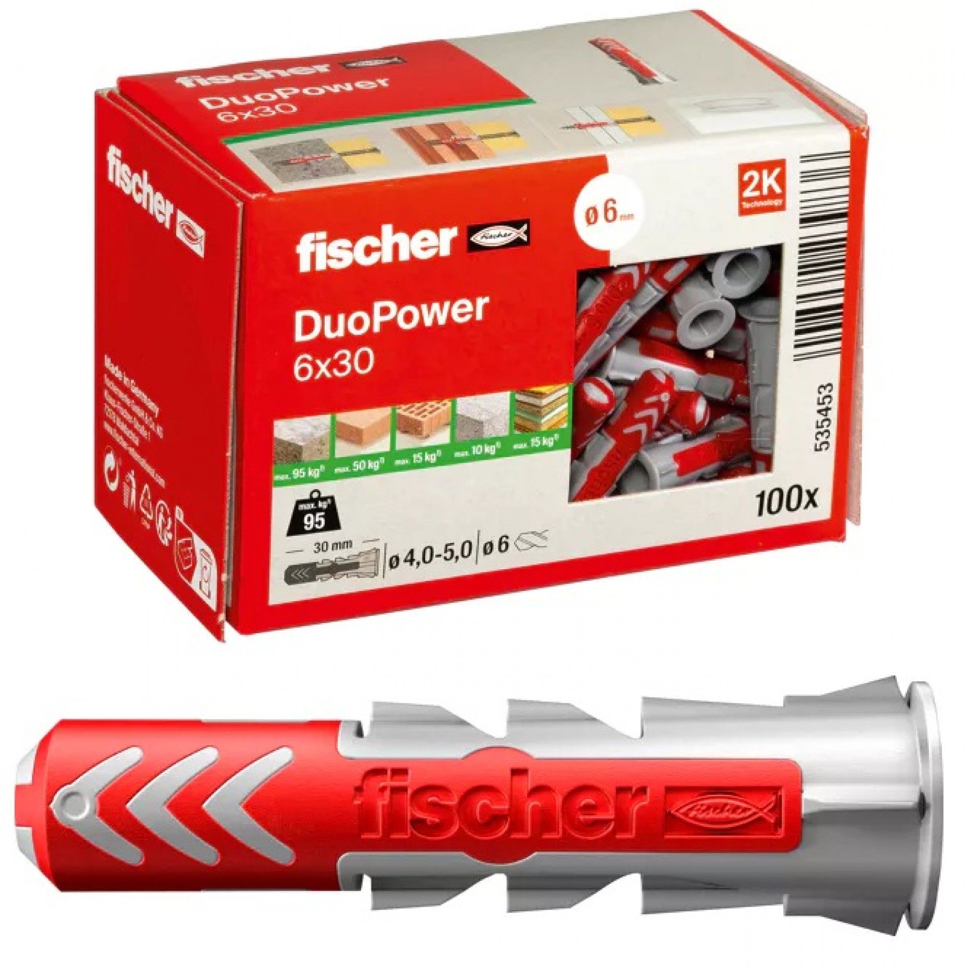Bucha DuoPower 6x30mm 100pç refª 535453 Fischer