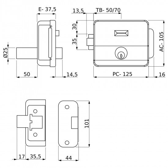 Fechadura (trinco) elctrica (chave/chave/boto) cilindro fixo