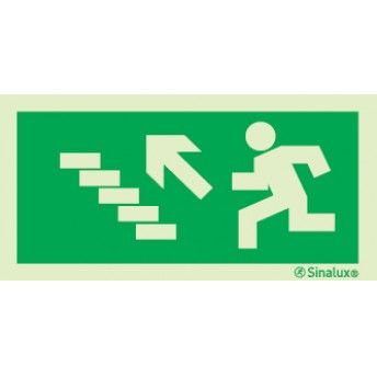 Sinal de evacuao, escada a subir  esquerda, 200x100 PVC fotoluminescente ref P0002 Sinalux