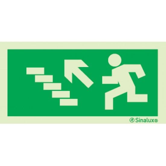Sinal de evacuao, escada a subir  esquerda, 200x100 PVC fotoluminescente ref P0002 Sinalux