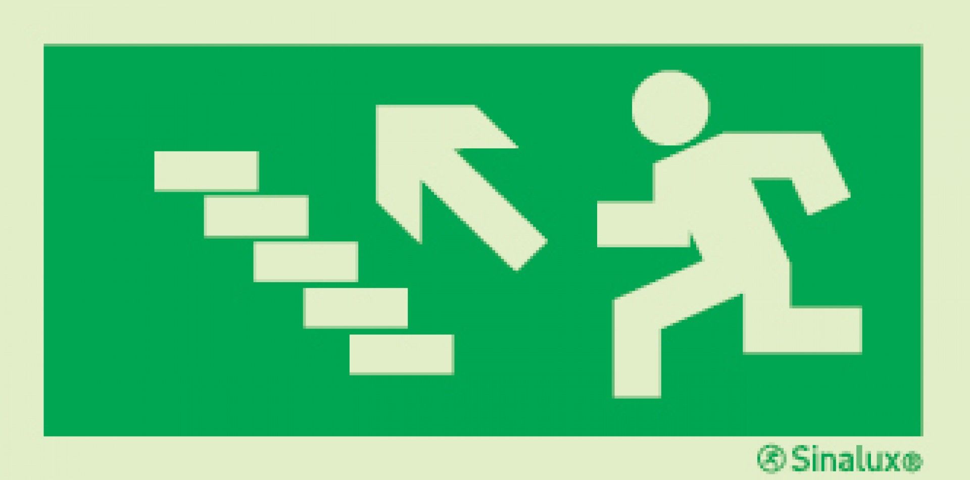Sinal de evacuação, escada a subir à esquerda, 200x100 PVC fotoluminescente refª P0002 Sinalux