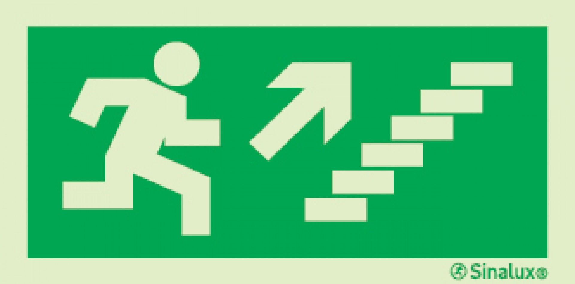 Sinal de evacuação, escada a subir à direita, 200x100 PVC fotoluminescente refª P0001 Sinalux