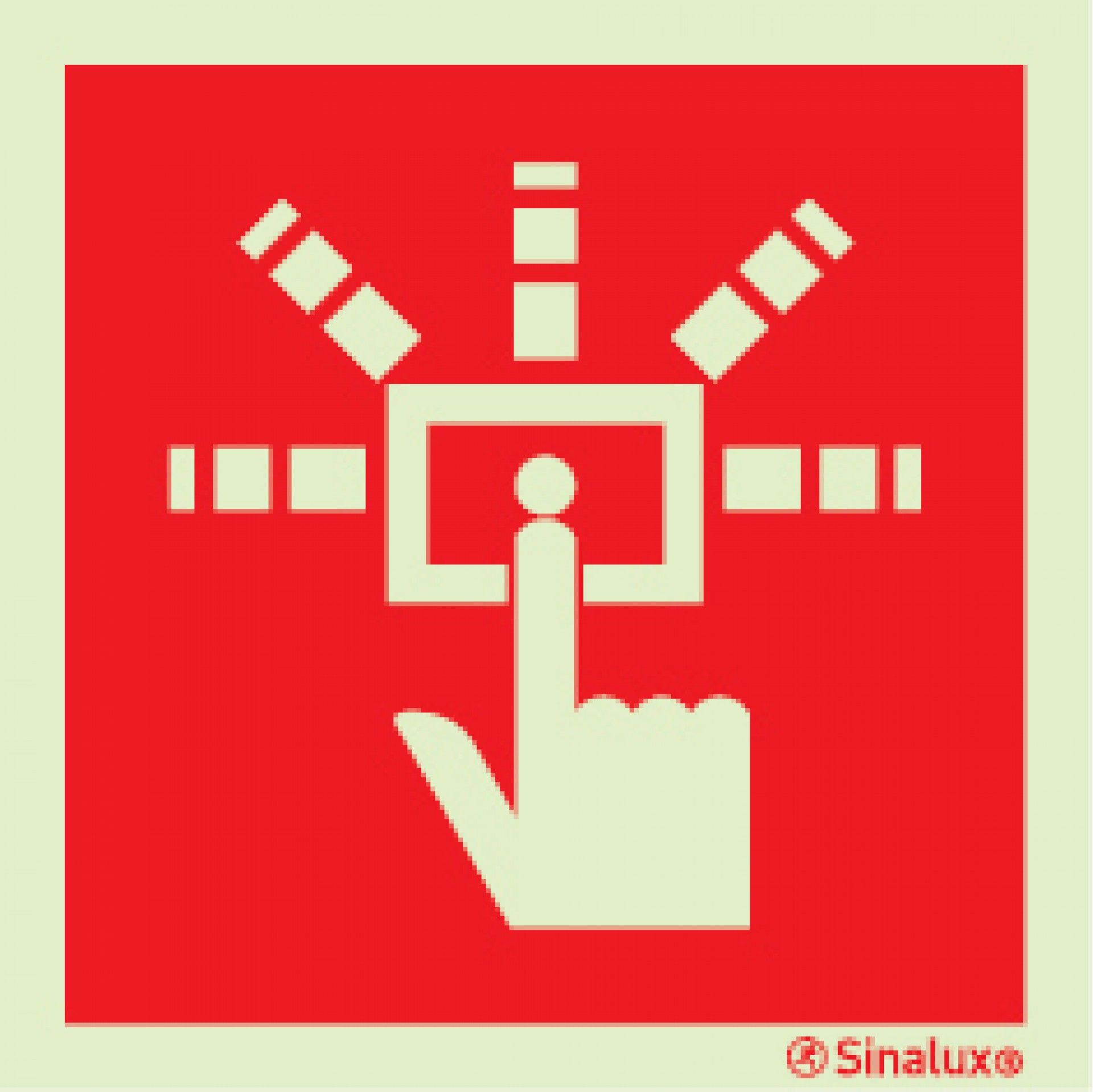 Sinal botão de alarme 150x150 PVC fotoluminescente refª P0516 Sinalux