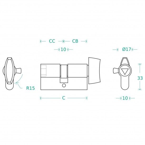 Cilindro chave triangular c/muleta 40x40mm 790.BT Cilindro chave triangular c/muleta 40x40mm 790.BT