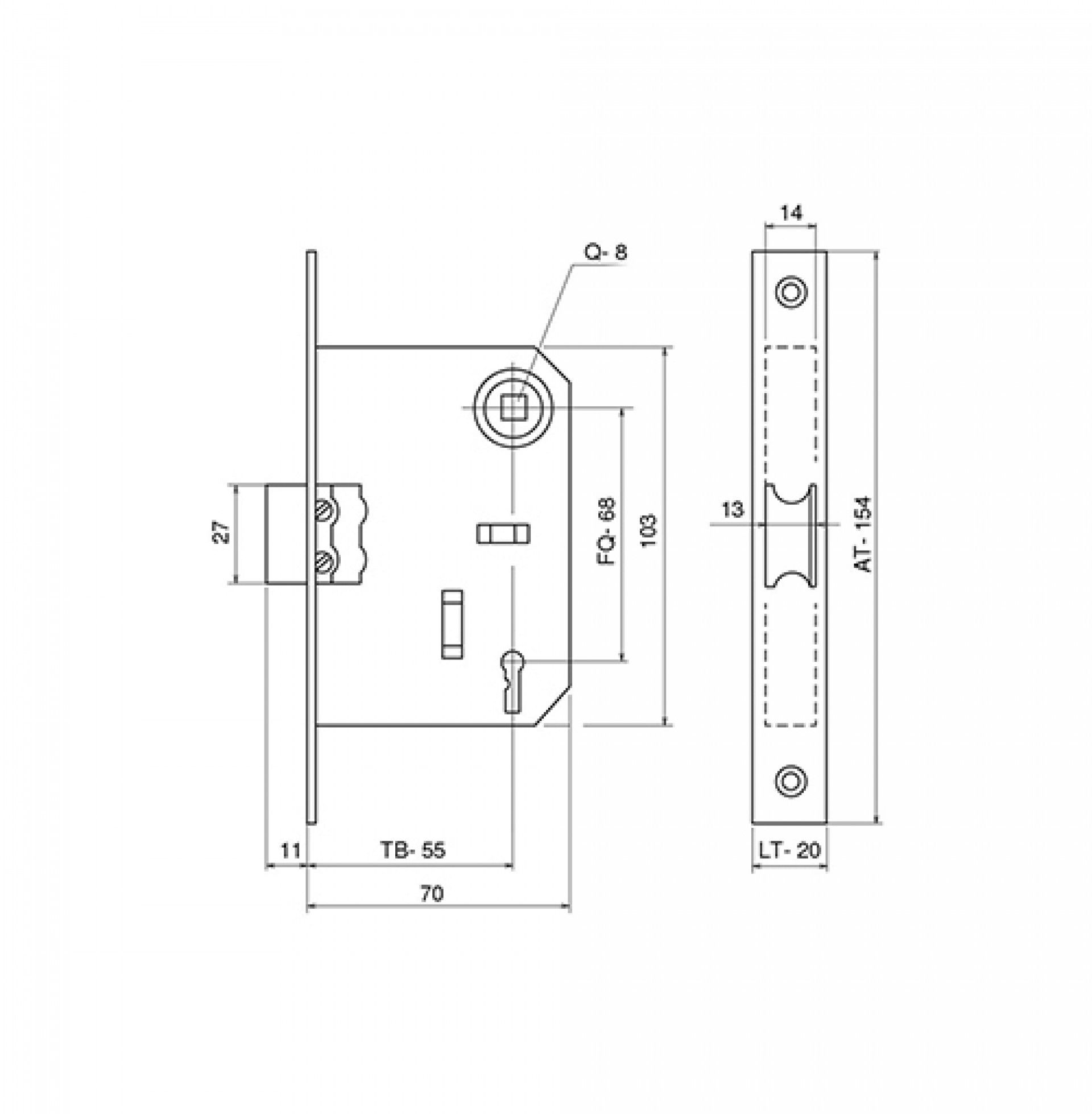 Fechadura Mod 7071x55mm aluminio natural Sofi