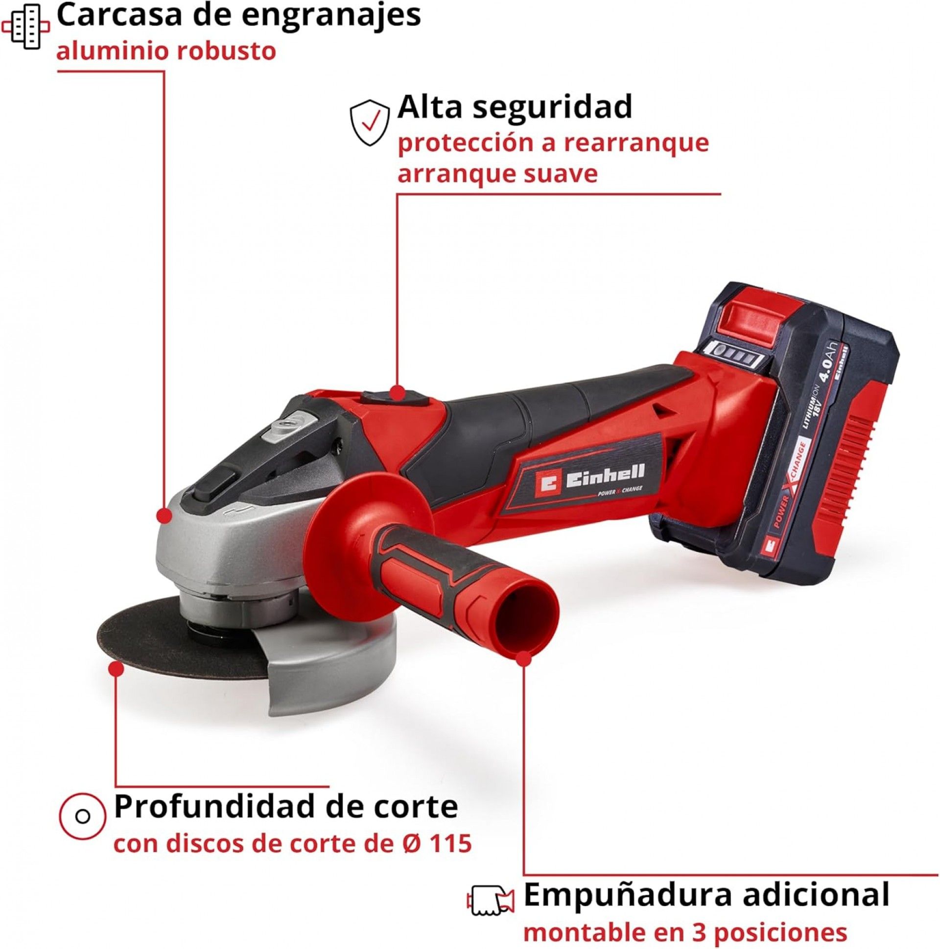 Rebarbadora a bateria TC-AG 18/115 Li (1x4,0Ah) 4431133 EINHELL