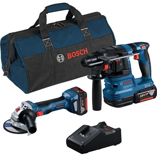 Kit ferramentas Bosch [0615A50037] Rebarbadora GWS 18V-7 + Martelo GBH 18V-22 + 2x4.0Ah + GAL 18V-40