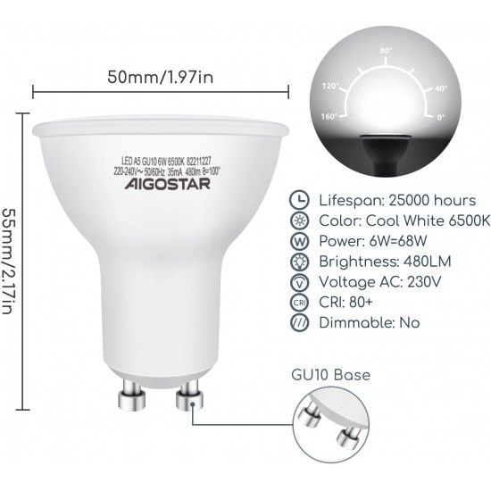 Lampada Led A5 GU10 4W 6500K Aigostar