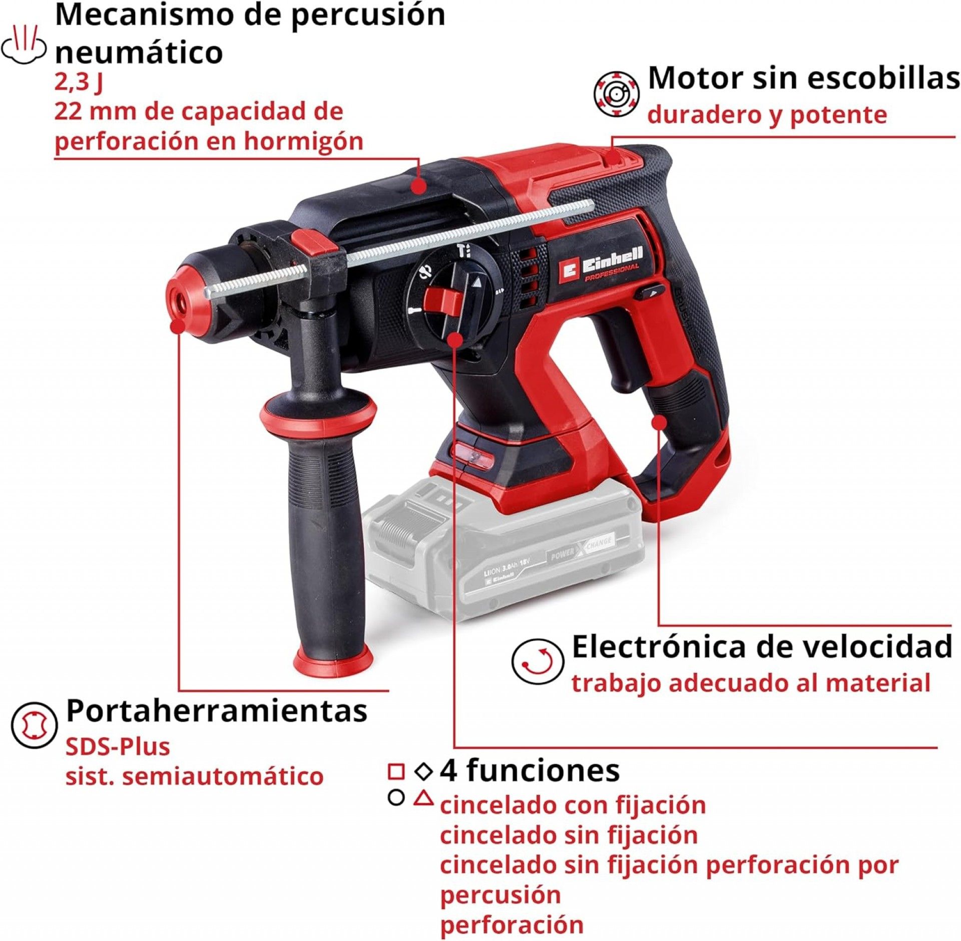 Martelo rotativo sem fio TP-HD 18/22 D Li BL - Solo 4514277 EINHELL