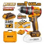 Aparafusadora c/percusso Ingco 66Nm Brushless 2 baterias 2.0Ah c/mala [CIDLI20668E]