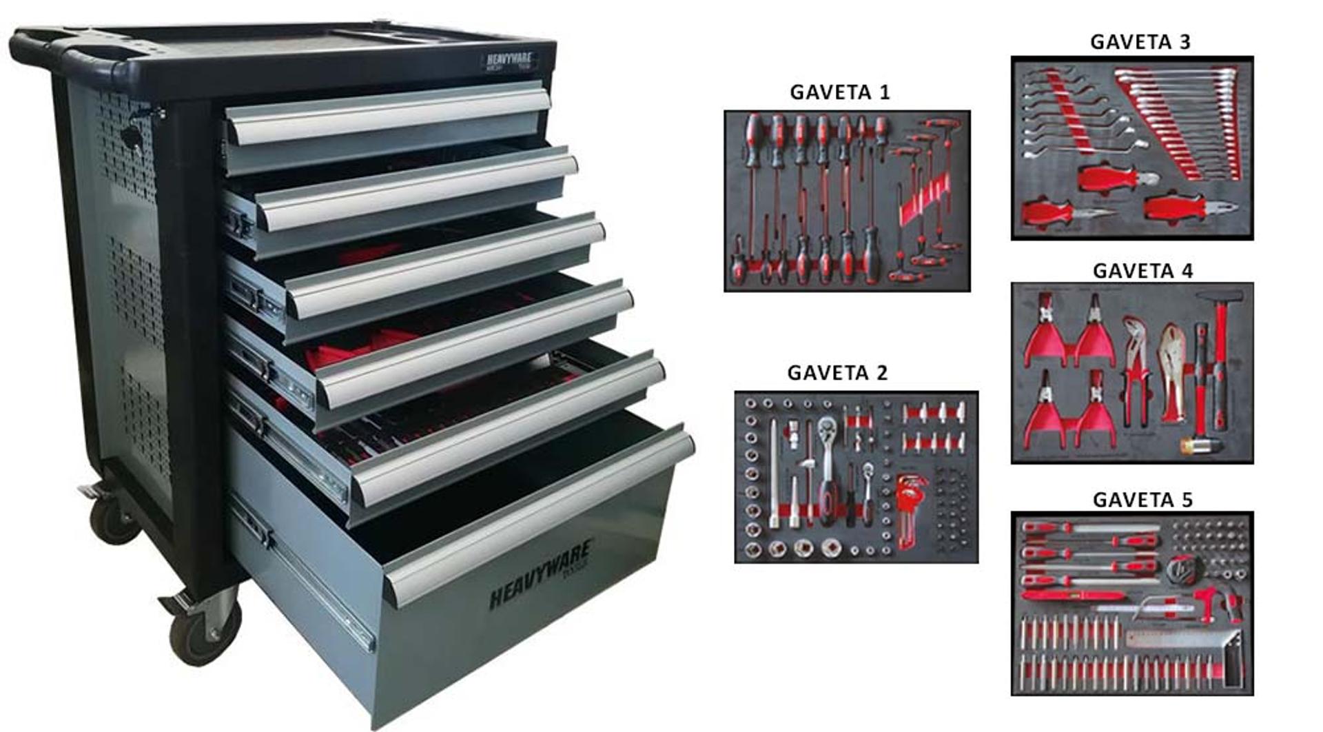 Carro Ferramenta 207Pcs Foam C/ 6 Gav.Hrc207Evo refª 550015 Heavyware