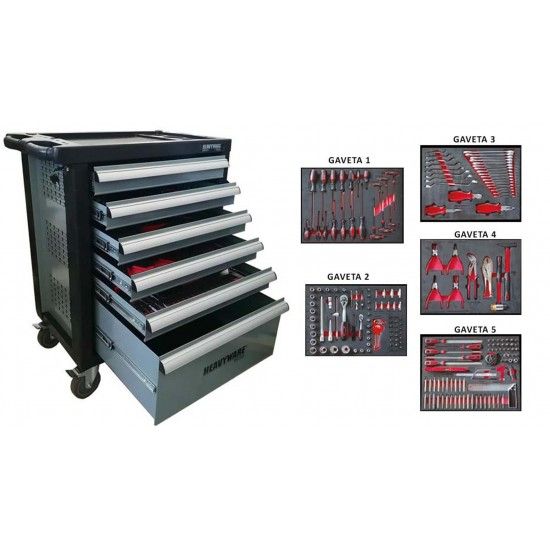 Carro Ferramenta 207Pcs Foam C/ 6 Gav.Hrc207Evo refª 550015 Heavyware Carro Ferramenta 207Pcs Foam C/ 6 Gav.Hrc207Evo refª 550015 Heavyware