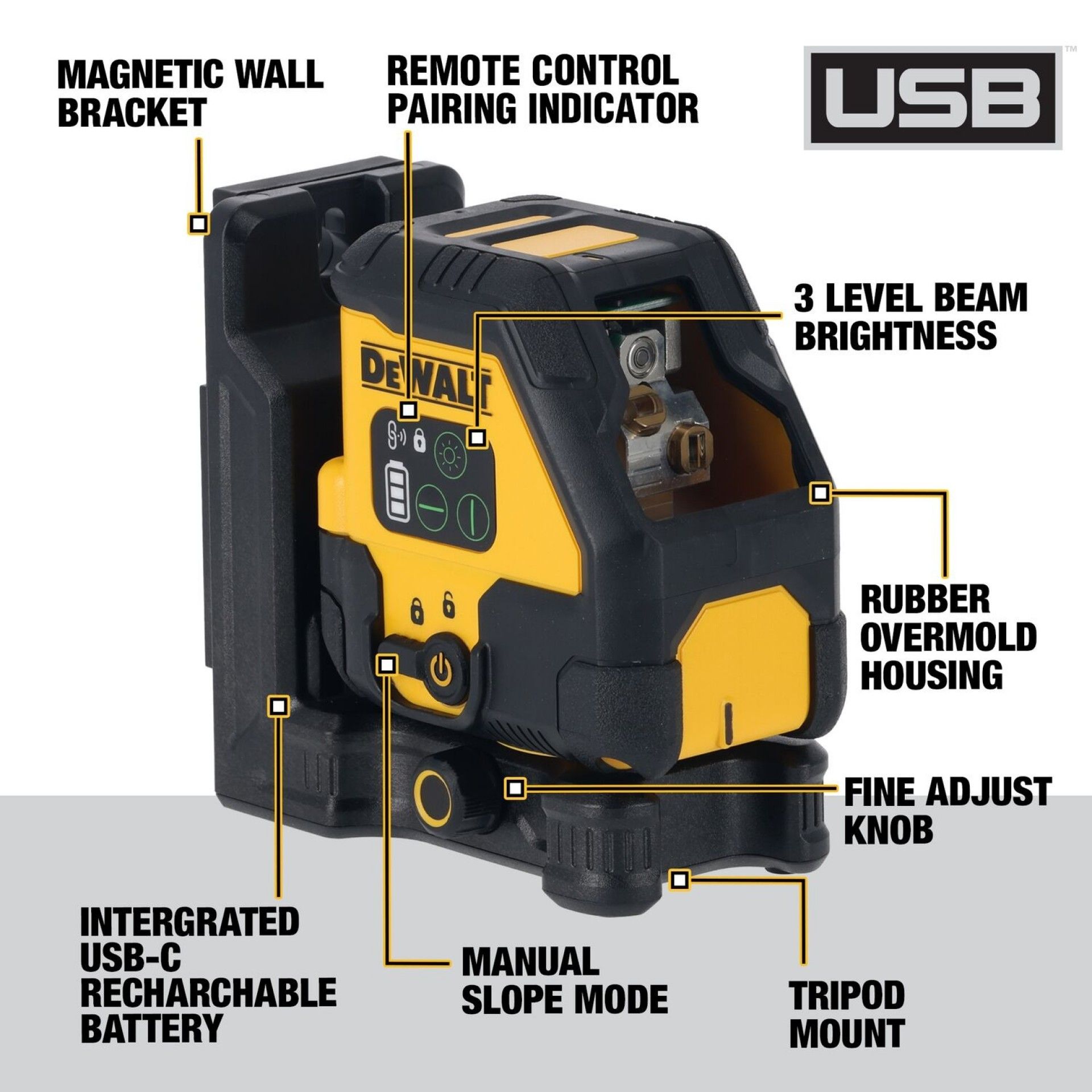 Nível laser verde 2 linhas USB-C refª DCLE14201GB-XJ DeWalt