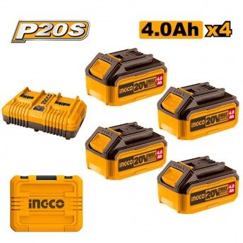 Kit mala c/4 Baterias 20v 4.0Ah + caregador duplo ref FBCLI20244 Ingco