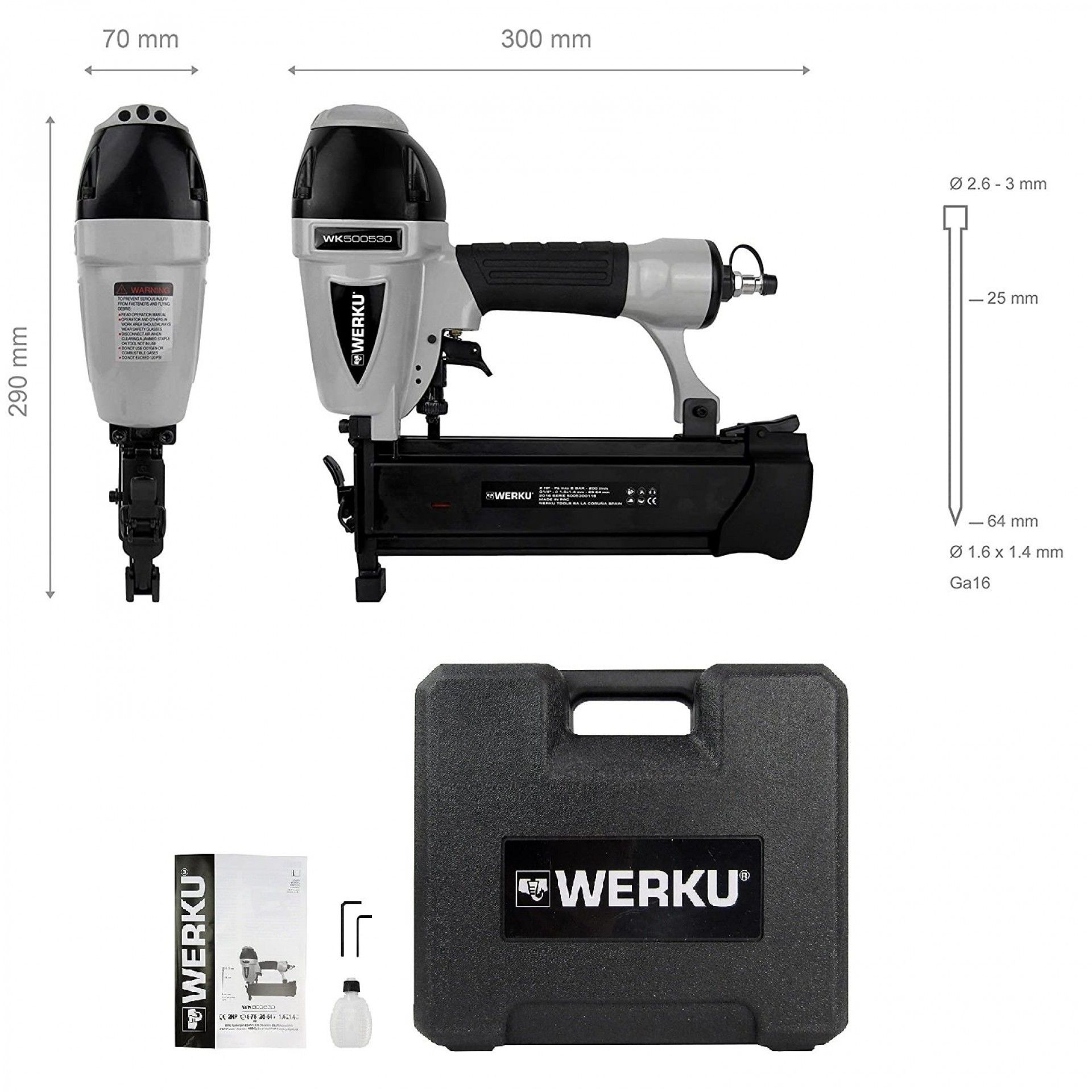 Pregadora pneumática 1.6x1.4mm 2Hp refª WK500530 Werku