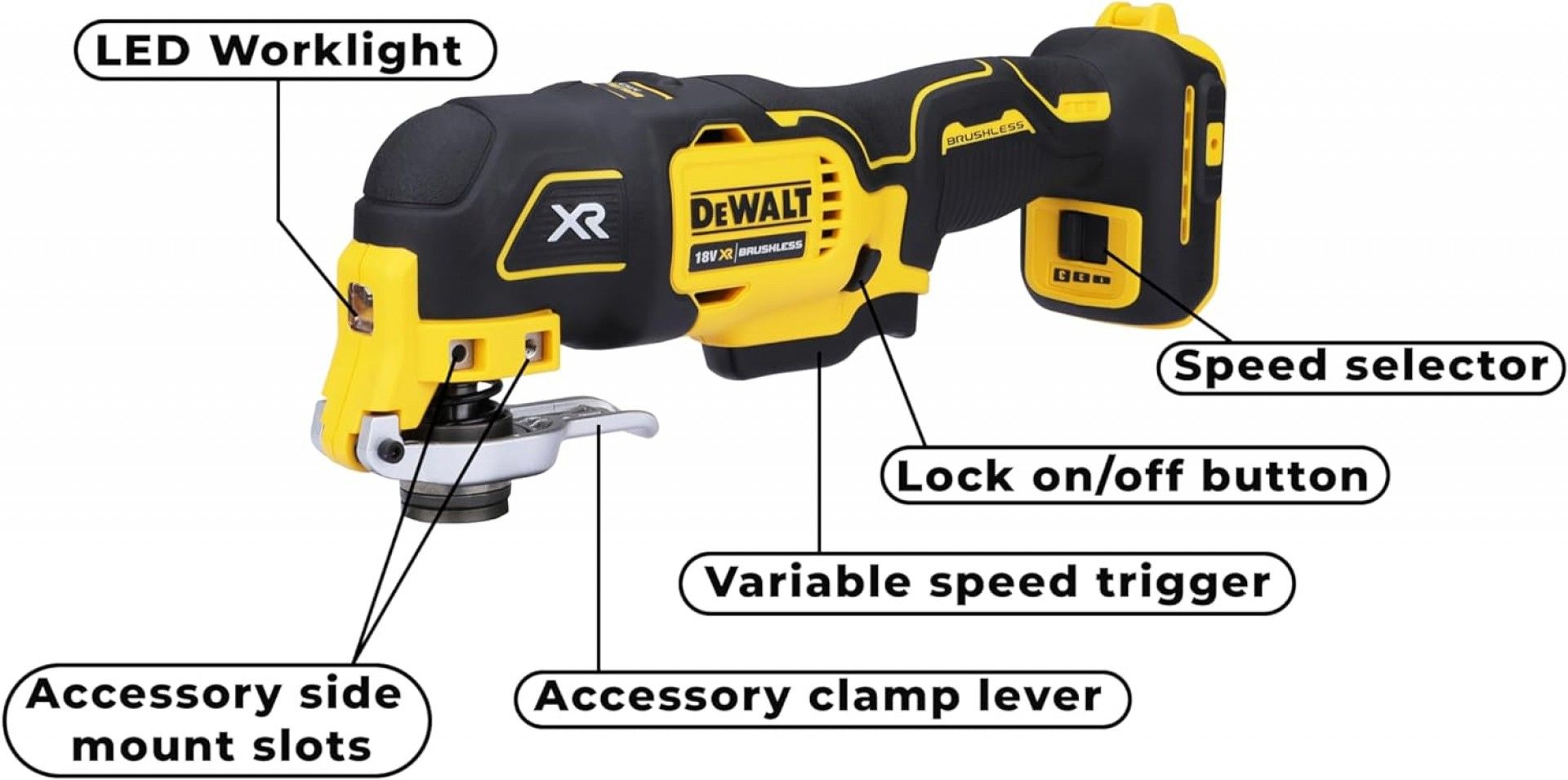 Multi-ferramenta Oscilante sem escovas XR 18V sem carregador/bateria refª DCS356N-XJ DEWALT