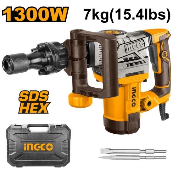Martelo demolidor 1300w Sds-Hex c/mala e acessrios ref PDB130018 Ingco